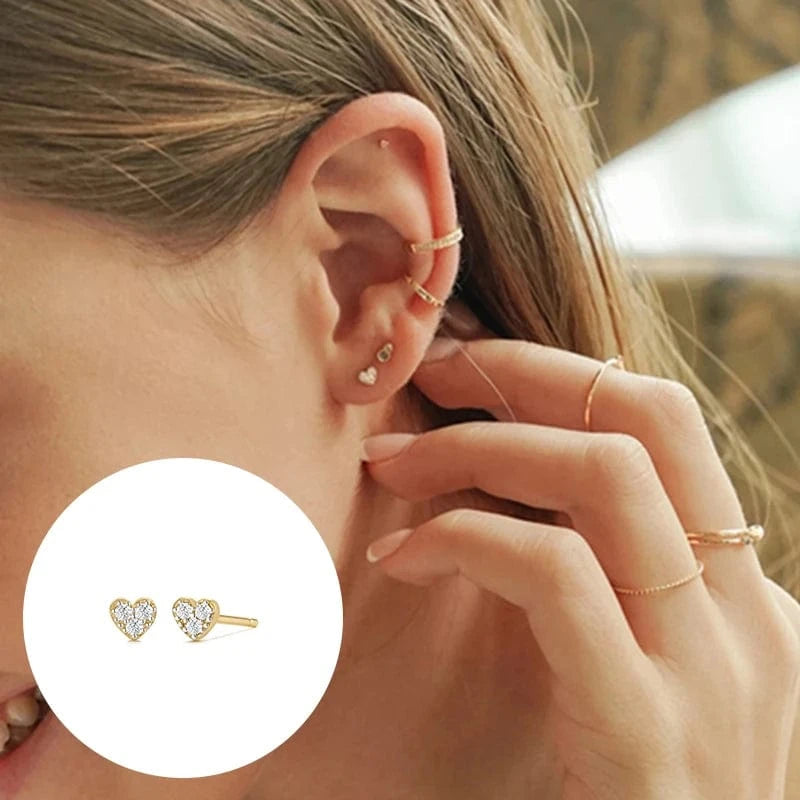 60226978000C gold INS 925 silver jewelry earrings Love Heart Diamond CZ Simple Tiny Versatile 18K gold plated stud earrings fine jewelry