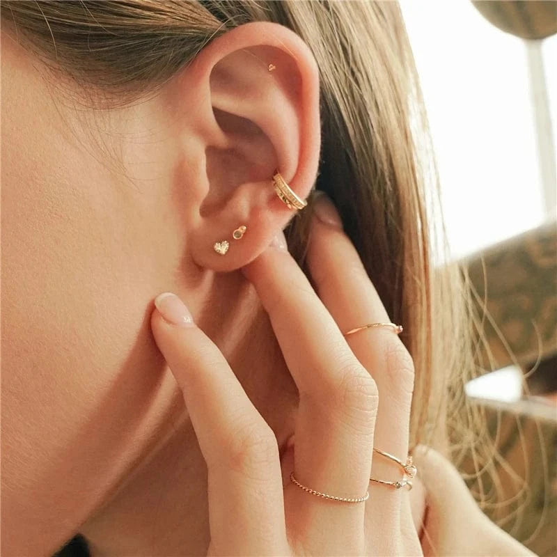 60226978000C gold INS 925 silver jewelry earrings Love Heart Diamond CZ Simple Tiny Versatile 18K gold plated stud earrings fine jewelry