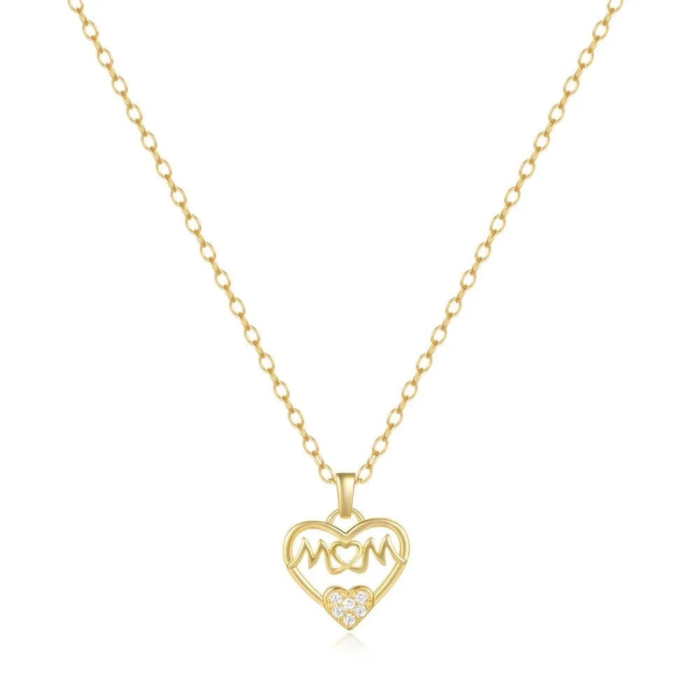 60307021603C gold Fashion Jewelry 925 Sterling Silver Heart Pendant Letter Mom Diamond Gold Plated Necklaces for Women Mother's Day