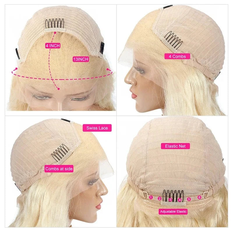 613 Blonde Bob Wigs Human Hair 180% Density Brazilian Virgin Hair Glueless Short Lace Front Wigs Pre Plucked for Woman