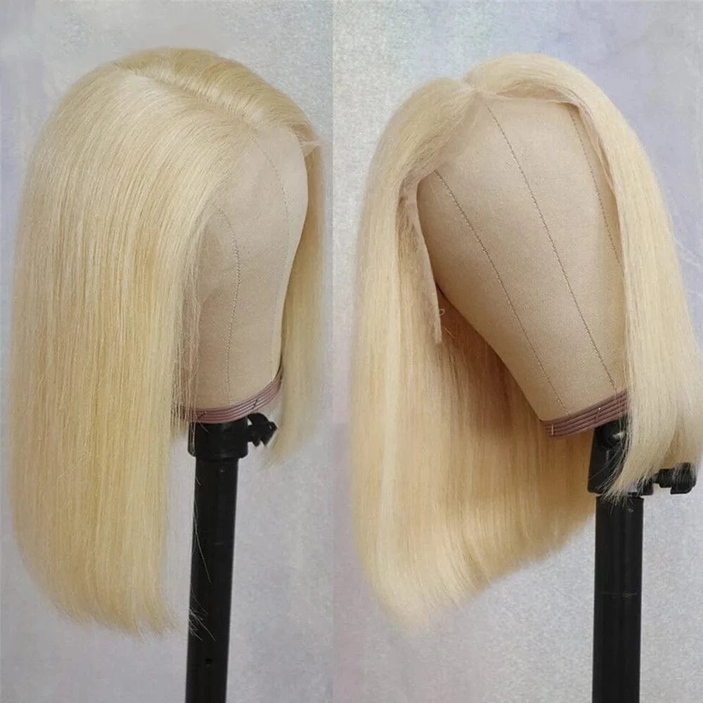 613 Blonde Bob Wigs Human Hair 180% Density Brazilian Virgin Hair Glueless Short Lace Front Wigs Pre Plucked for Woman