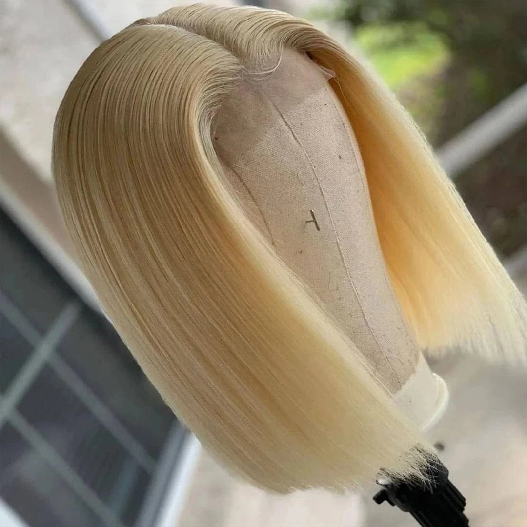 613 Blonde Bob Wigs Human Hair 180% Density Brazilian Virgin Hair Glueless Short Lace Front Wigs Pre Plucked for Woman