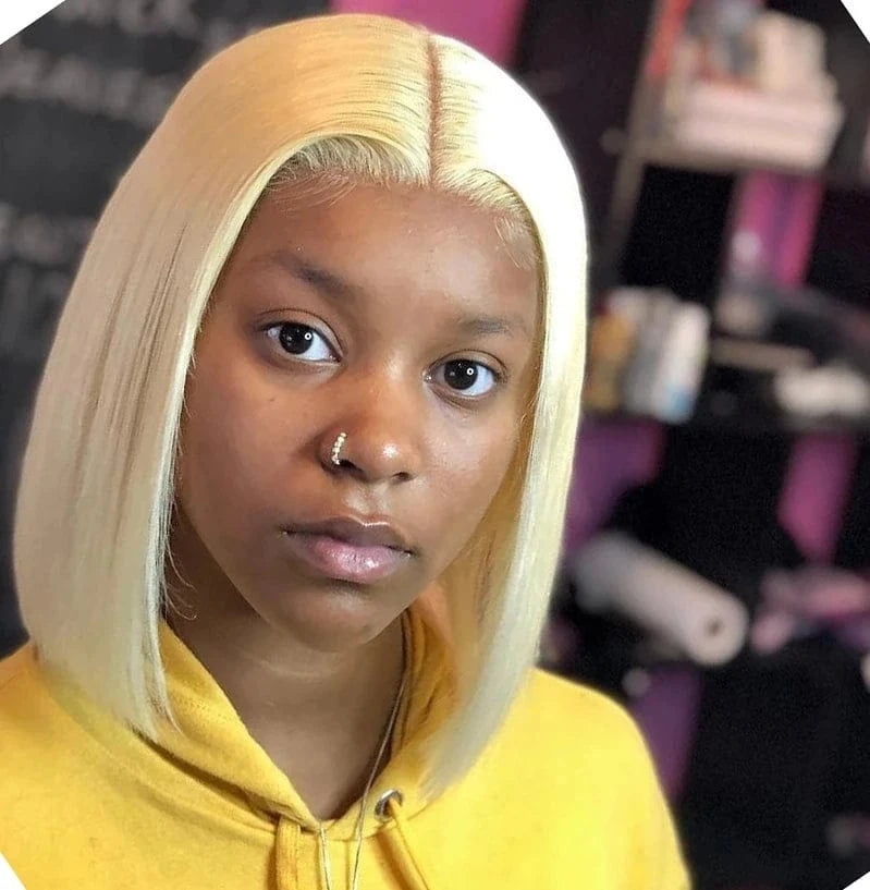 613 Blonde Bob Wigs Human Hair 180% Density Brazilian Virgin Hair Glueless Short Lace Front Wigs Pre Plucked for Woman