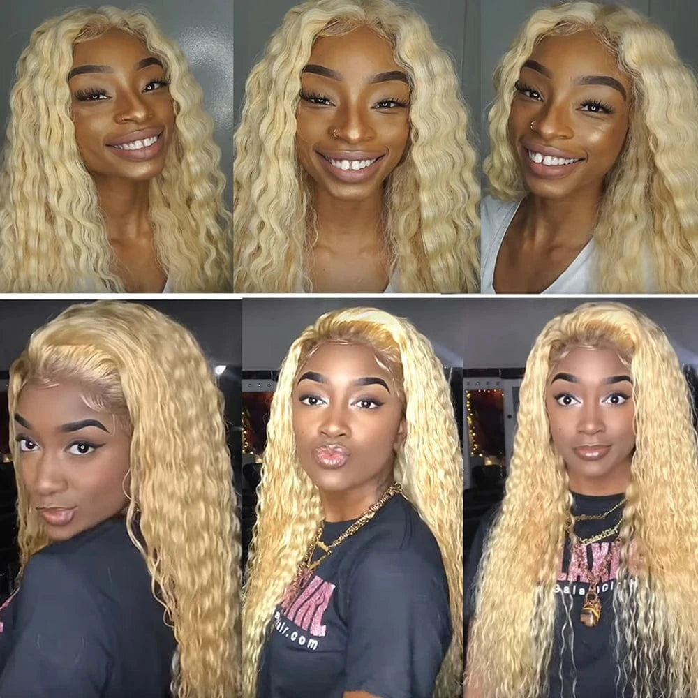 613 Blonde HD Lace Frontal Wig 13x4 13×6 Deep Wave Lace Front Human Hair Wig Colored Curly Wigs Water Wave Wigs For Women 
