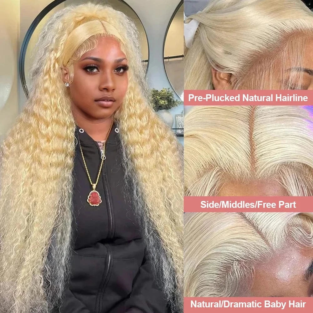613 Blonde HD Lace Frontal Wig 13x4 13×6 Deep Wave Lace Front Human Hair Wig Colored Curly Wigs Water Wave Wigs For Women 