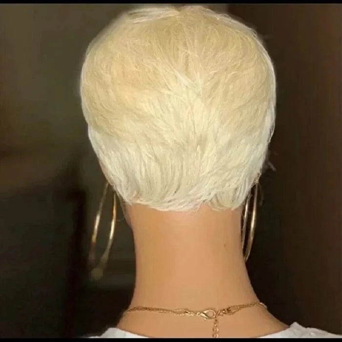 613 Honey Blonde Straight Short Pixie Bob Cut Wig With Bangs Indian Human Hair Full Machine Wig For Black Women