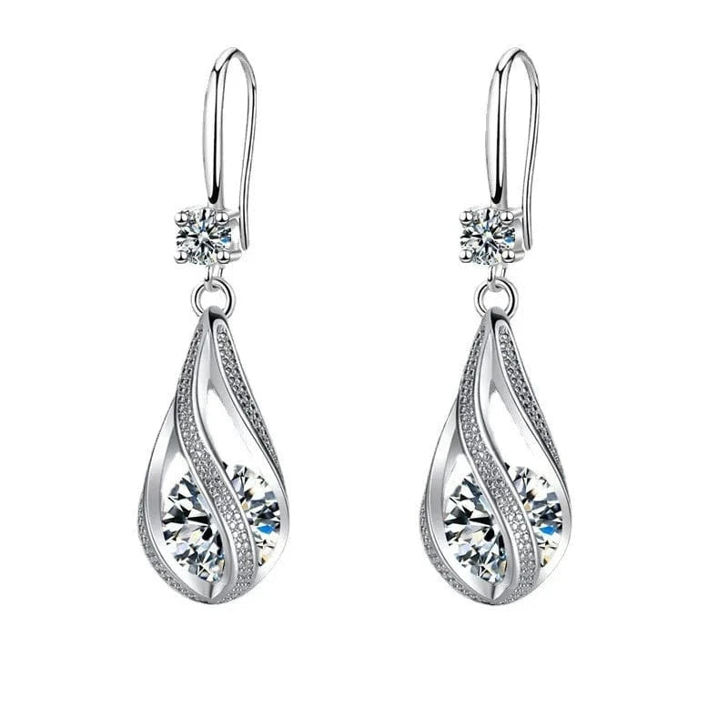 65054 Fine New 925 Sterling Silver Luxury Crystal Zircon Earrings Charms for Woman Cute Engagement Wedding Jewelry Gift