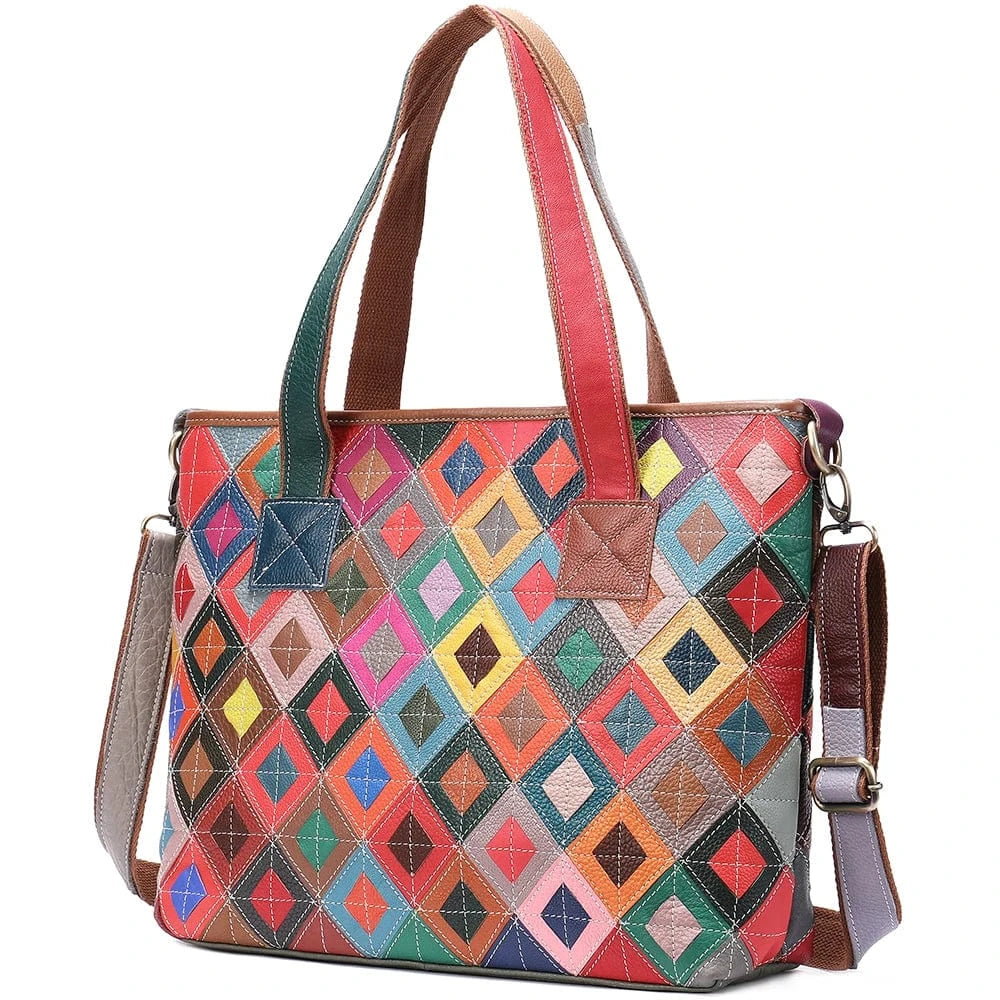 668B-colorful WESTAL Women's Handbags Genuine Leather Patchwork Shoulder Bag Women Hand Bags Lady Leather Crossbody Bag Tote Handbags