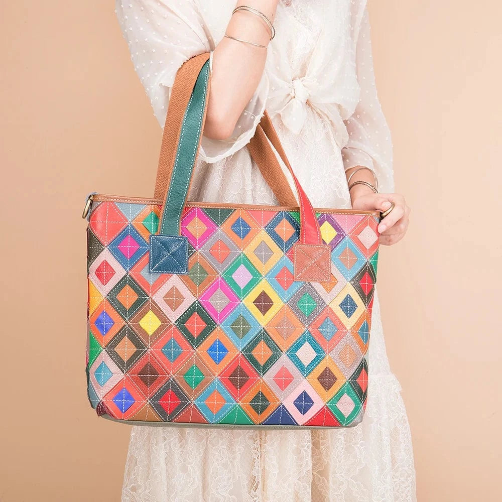668B-colorful WESTAL Women's Handbags Genuine Leather Patchwork Shoulder Bag Women Hand Bags Lady Leather Crossbody Bag Tote Handbags