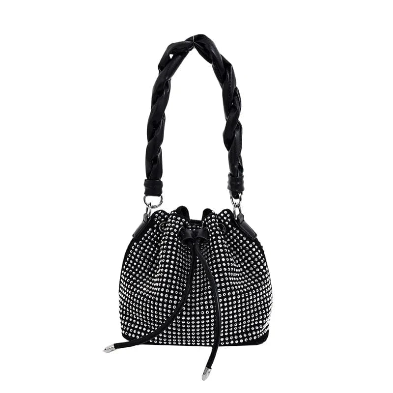 6824 Silver Women's bag 2024 bucket bags Female inlaid diamond bag Fashion dinner women luxury single shoulder designer Twist Strap handbags