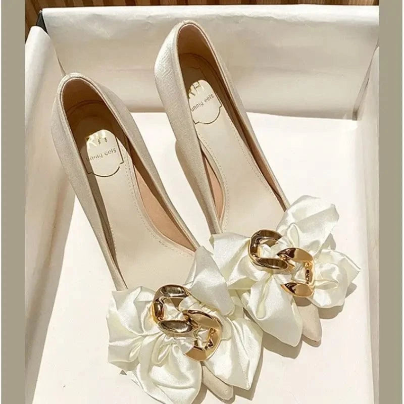 6CM/8CM Officer Wear Zapatos Para Mujer Large Bow Pointed Toe Fashion Pencil 2022 Women Pumps Small Size Heels