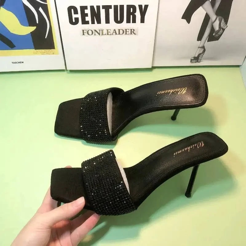 6CM/9CM New Fashion Talon Pour Femm Nouveau Rhinestone Shoes Sexy Black Diamond Heels for Women