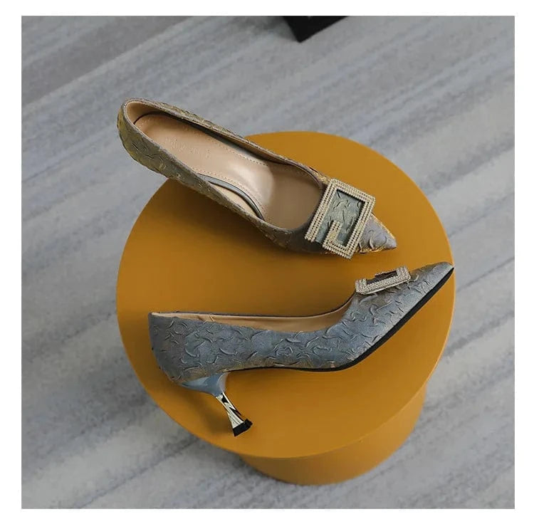 6cm New Fashion Rhinestone with Lace Sexy High Heels Party Banquet Women Purple Shoes 41 42 43
