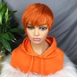 6inches / Orange 613 Honey Blonde Straight Short Pixie Bob Cut Wig With Bangs Indian Human Hair Full Machine Wig For Black Women