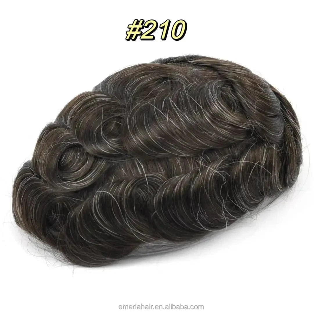 6x8 / #210 / 6inches EMEDA Grey men's toupee hair for men 100% thin skin toupee prosthesis capillary 100% human hair stock