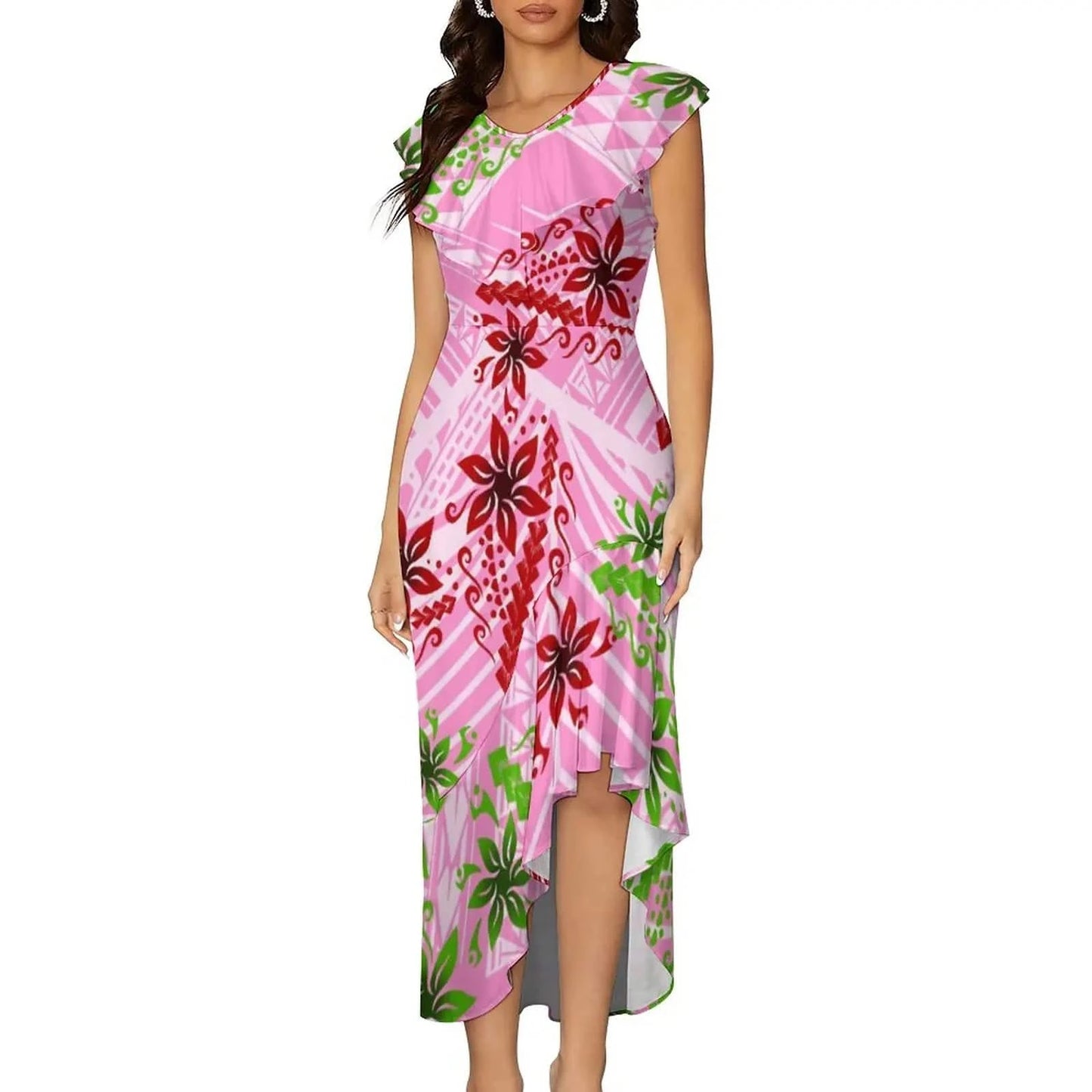 6XL / 0356Y1 Pink Casual Mermaid Maxi Dress Custom On Demand Plus Size Bodycon Sexy Samoan Puletasi Dresses For Women