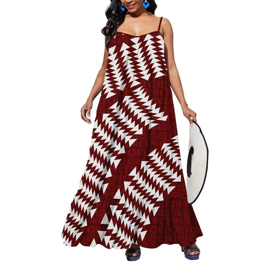 6XL / 0358D-D7Q 2024 New Arrival Custom Print Tonga Polynesian Tribal Casual Dresses Plus Size Party Outdoor Summer Polynesian Clothing