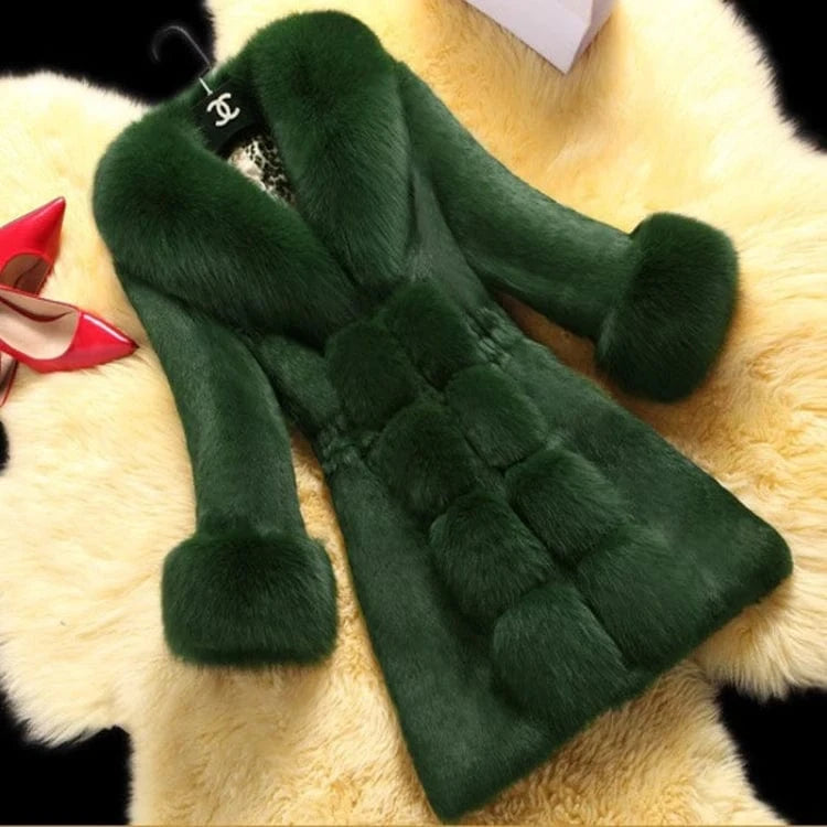 6xl / Green New Year Rabbit Fur Coat Casual Plus Size Winter Outerwear Sheep Fur Collar Windproof Cozy Leather Long Sleeves Wool Lining