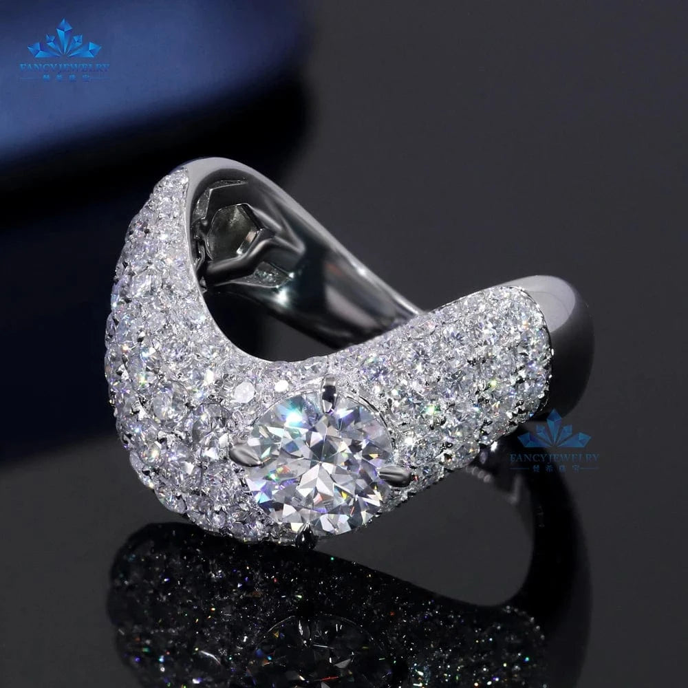 7.25 / 10K White Gold Hiphop Men Women Twisted Fine Jewelry Iced Out Gold 10k 14k 18k Solid White Gold D VVS Moissanite Diamond Ring