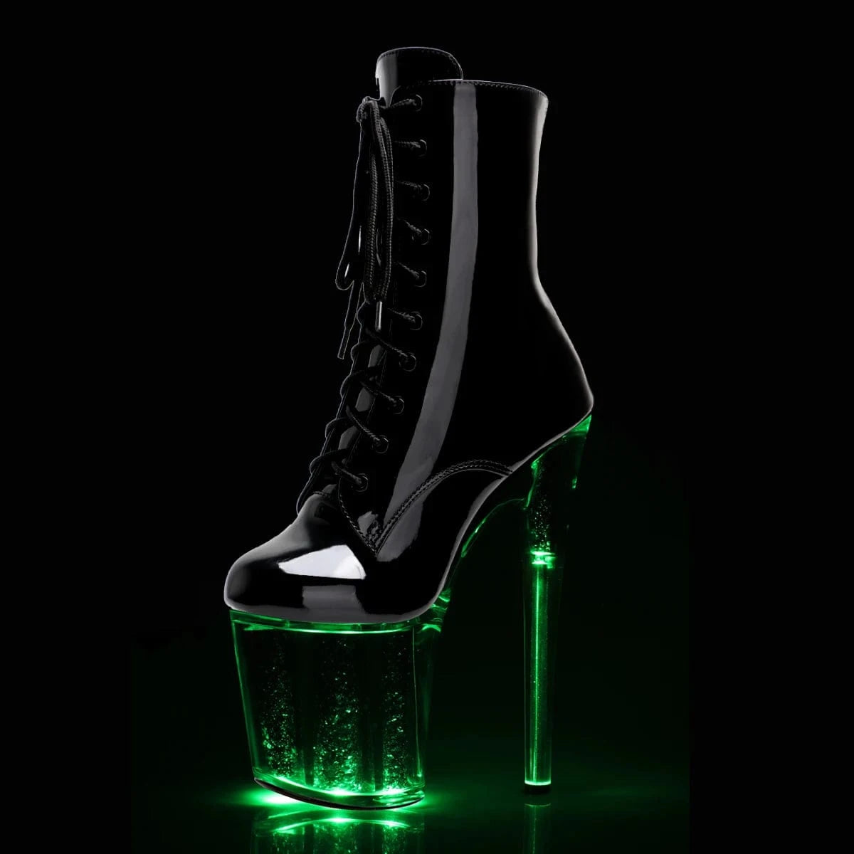 7.5 / Shiny Round Toe Thin Heels Catwalk Nightclub 20cm Flash Crystal Lace Up Ankle Boots Strip Pole Dance Women's Sexy Fetish Models Stage