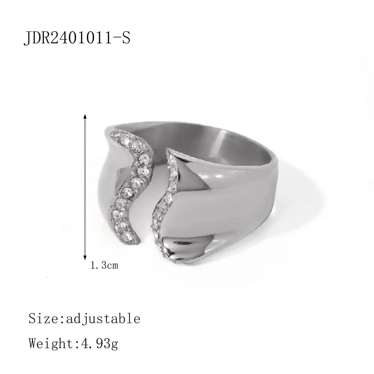 7 / Chunky / R2667S R2667 Fashion 18K PVD Gold Stainless Steel Chunky Waterproof Wave Shape Smooth Cubic Zircon Stone Ring