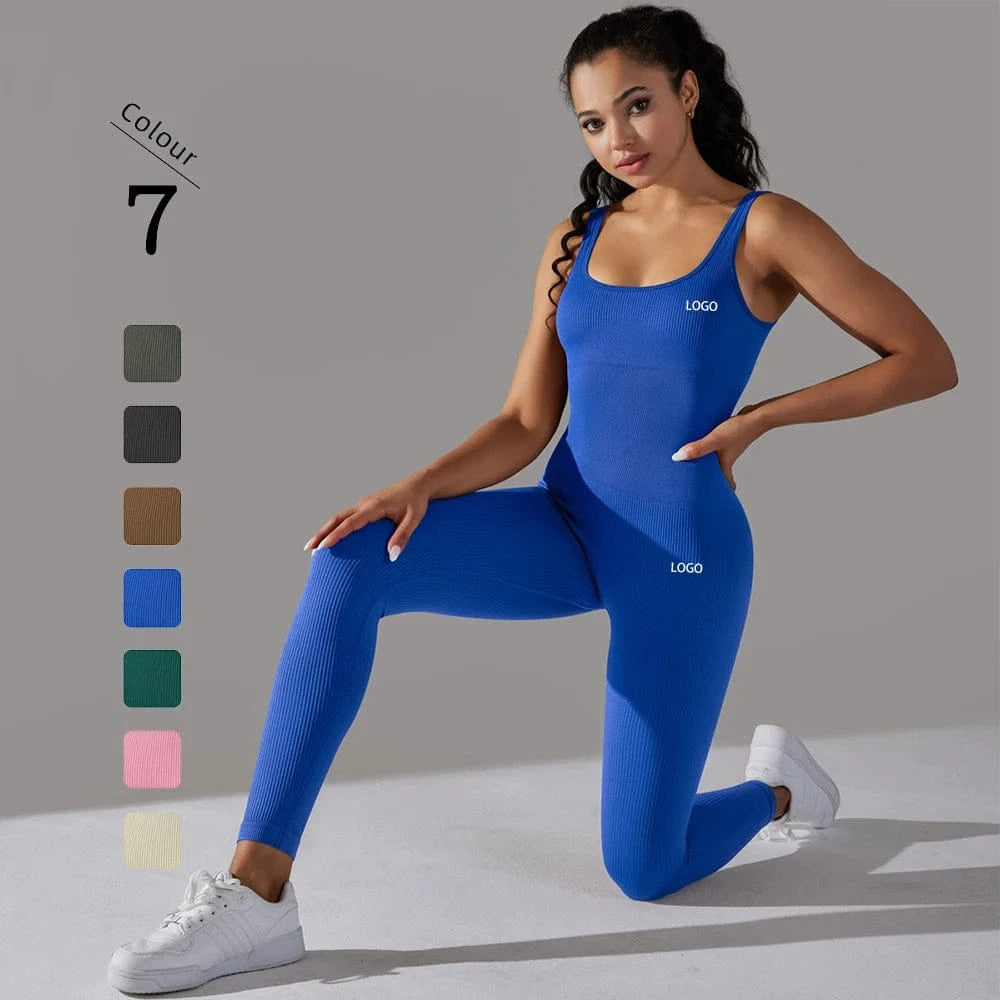 7 Colors Seamless Ribbed Women Yoga Jumpsuit Gym Fitness Wear Workout Clothes Sportswear Yoga BodySuits One Piece Tracksuit