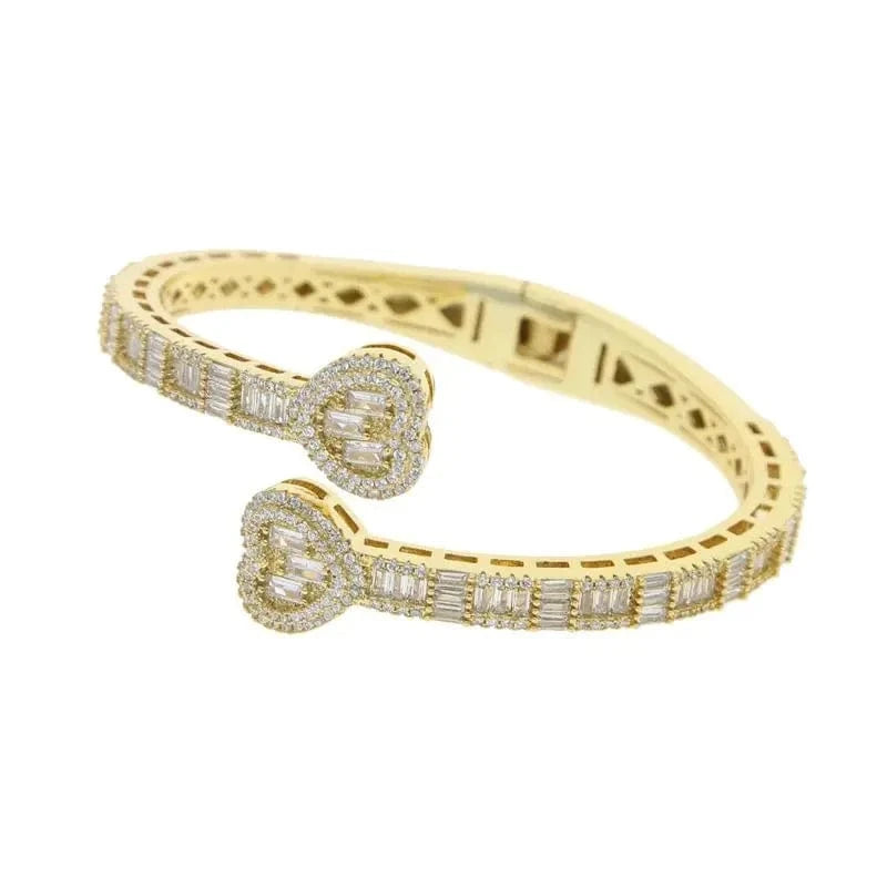 7 inch inner 58 / B270-Gold 2024 Valentine's Day Jewelry Love Theme Gift Iced Out Shiny 5A CZ Heart Shape Bracelet Bangle for Women Girl