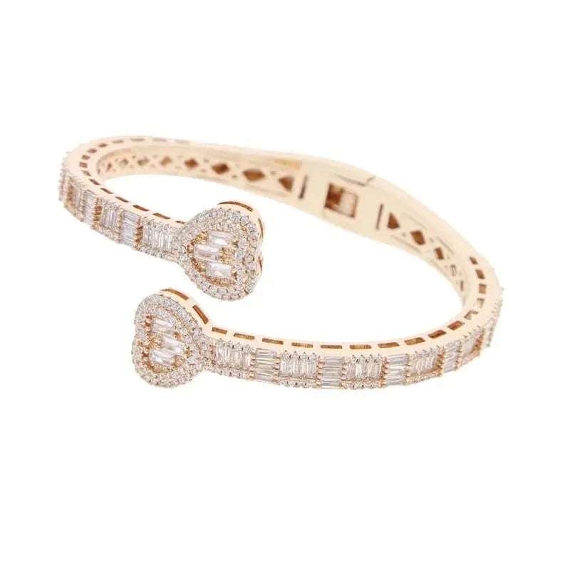 7 inch inner 58 / B270-Rose 2024 Valentine's Day Jewelry Love Theme Gift Iced Out Shiny 5A CZ Heart Shape Bracelet Bangle for Women Girl