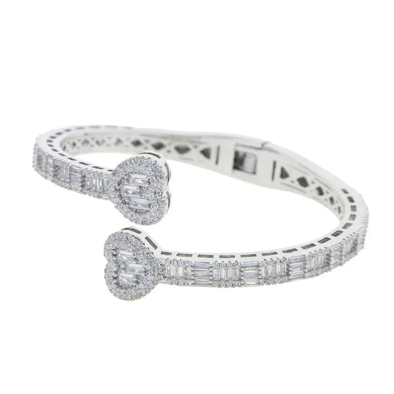 7 inch inner 58 / B270-Silver 2024 Valentine's Day Jewelry Love Theme Gift Iced Out Shiny 5A CZ Heart Shape Bracelet Bangle for Women Girl