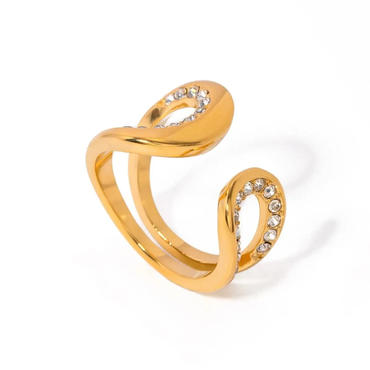 7 / Minimal / R2683 R2683 Fashion Jewelry 18K Gold Stainless Steel High Polish Arc Ring CZ Rhinestone Crystal Ring