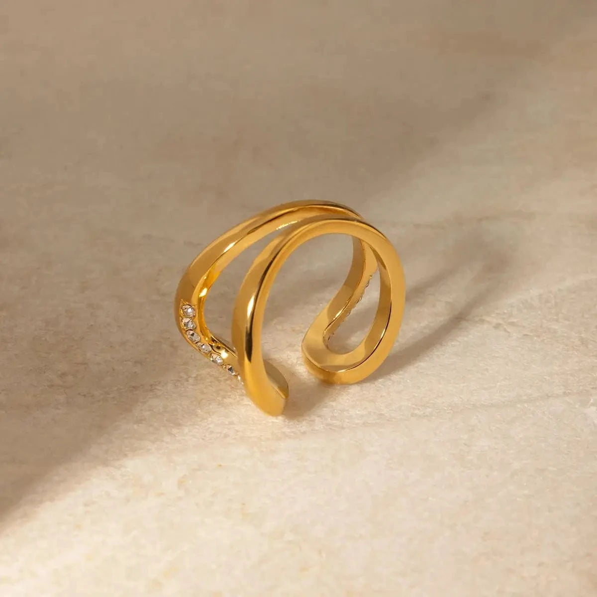 7 / Minimal / R2683 R2683 Fashion Jewelry 18K Gold Stainless Steel High Polish Arc Ring CZ Rhinestone Crystal Ring