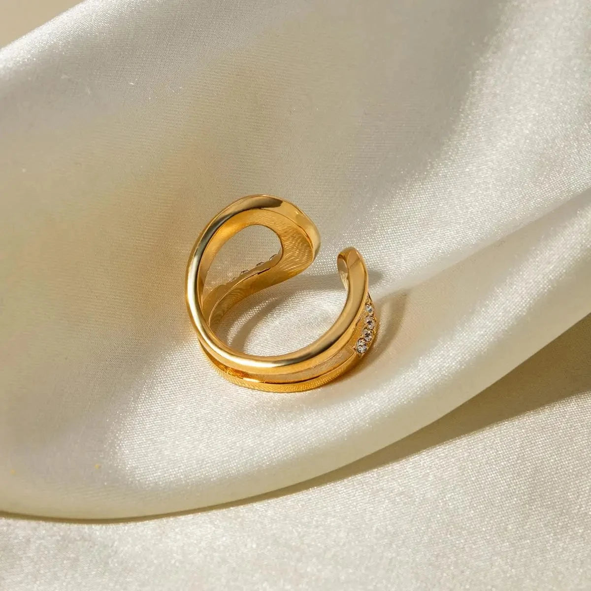7 / Minimal / R2683 R2683 Fashion Jewelry 18K Gold Stainless Steel High Polish Arc Ring CZ Rhinestone Crystal Ring