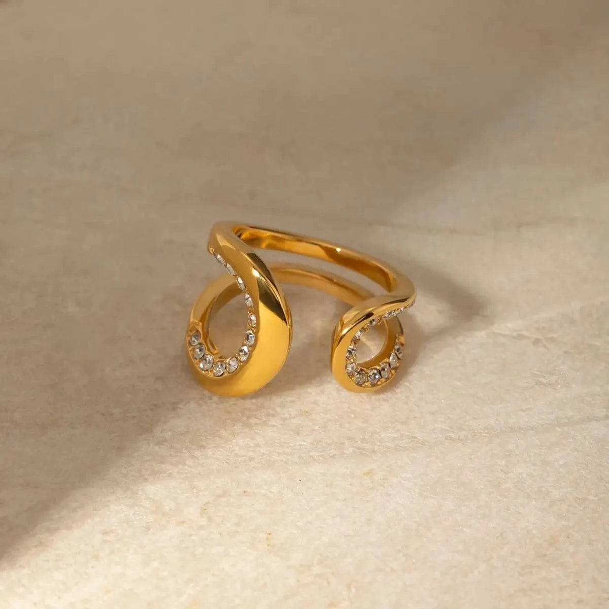 7 / Minimal / R2683 R2683 Fashion Jewelry 18K Gold Stainless Steel High Polish Arc Ring CZ Rhinestone Crystal Ring