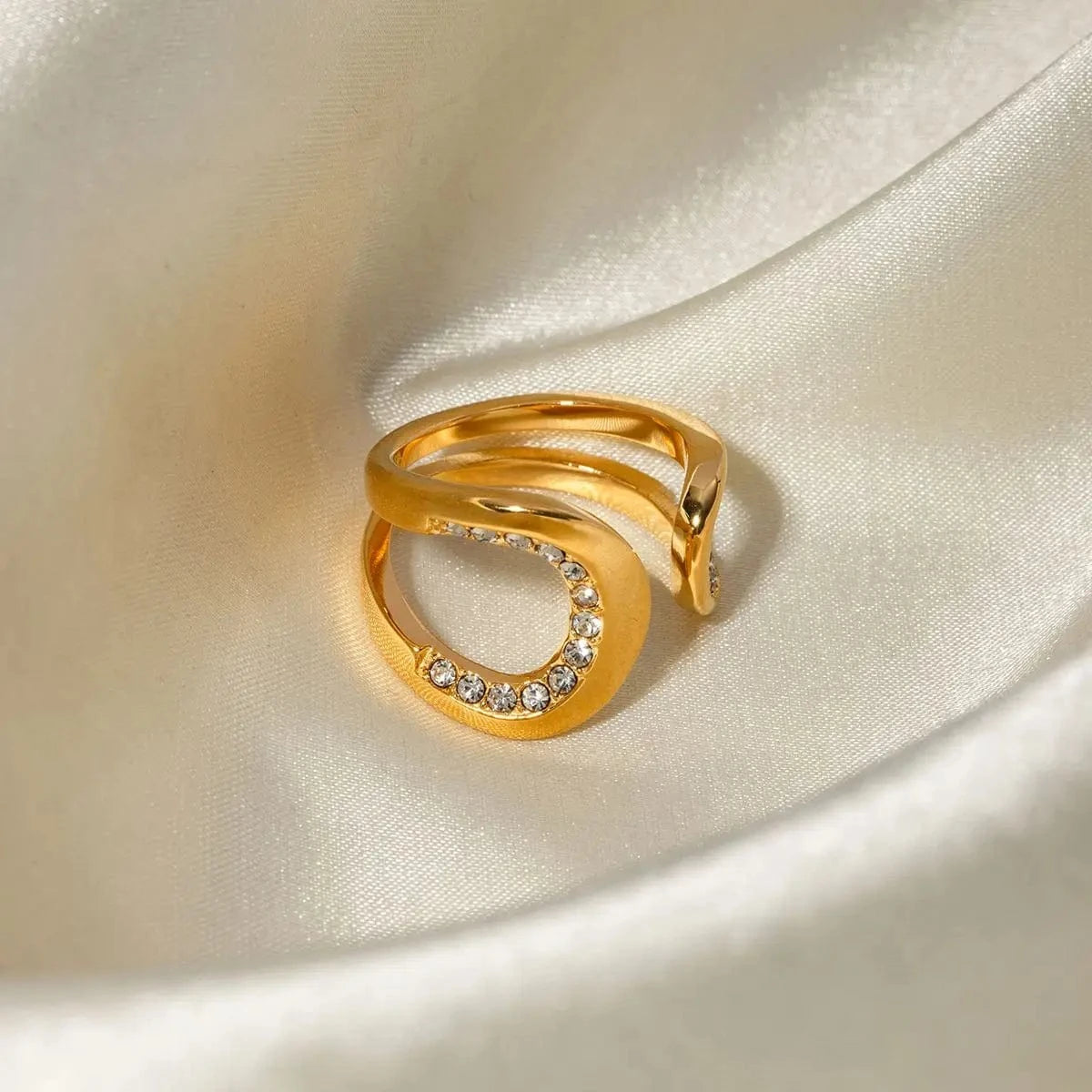 7 / Minimal / R2683 R2683 Fashion Jewelry 18K Gold Stainless Steel High Polish Arc Ring CZ Rhinestone Crystal Ring