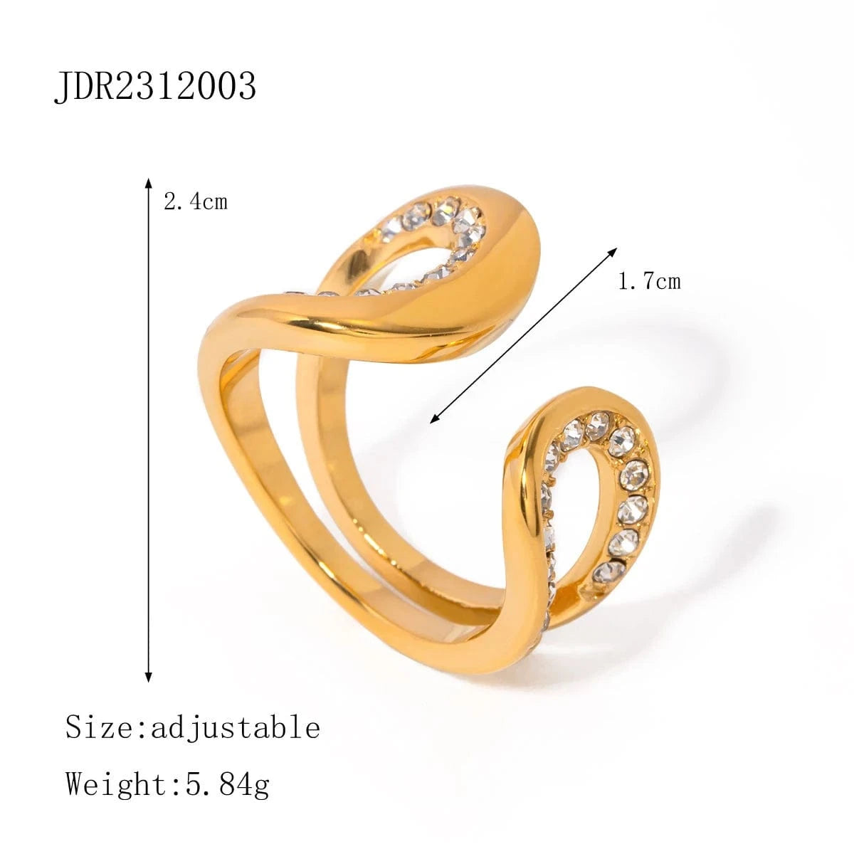 7 / Minimal / R2683 R2683 Fashion Jewelry 18K Gold Stainless Steel High Polish Arc Ring CZ Rhinestone Crystal Ring