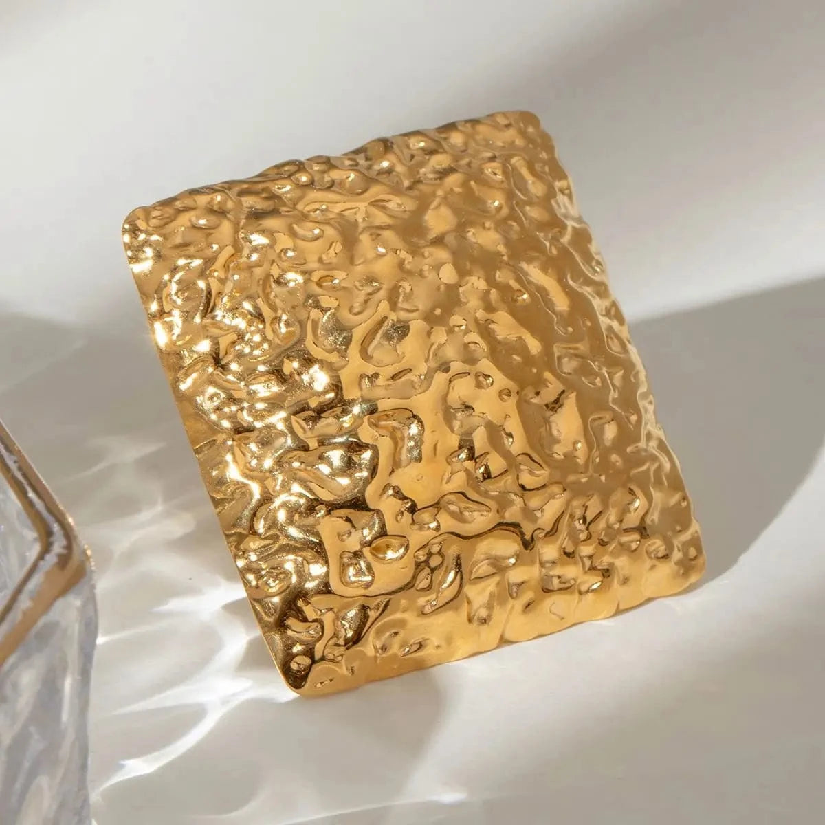 7 / minimalist / R2436 R2436 Personalized Geometric Stainless Steel 18K Gold Rings Fashion Square Hammered Open Rings