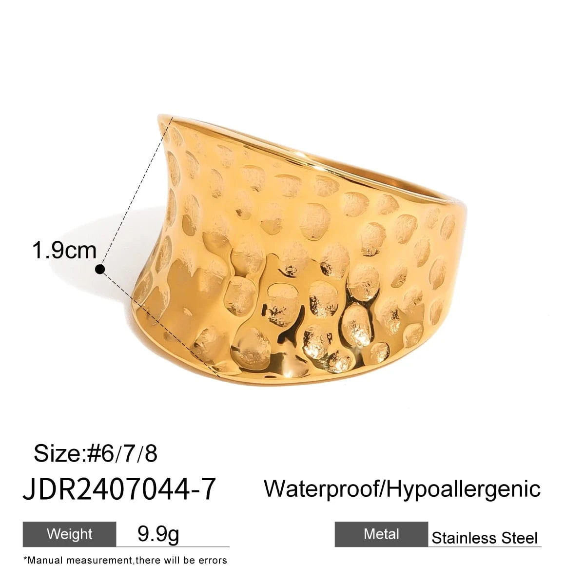 7 / minimalist / R2441 R2441 Designer 18K Gold Plated Stainless Steel Exaggerated Concave Design Bold Wide Hammered Rings