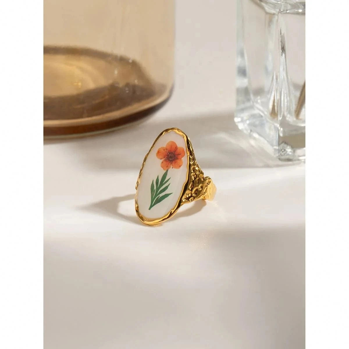 7 / minimalist / R2523 R2523 Cheap Vintage Stainless Steel Jewelry 18K Gold Rings Long Oval Orange Plum Blossom Open Rings
