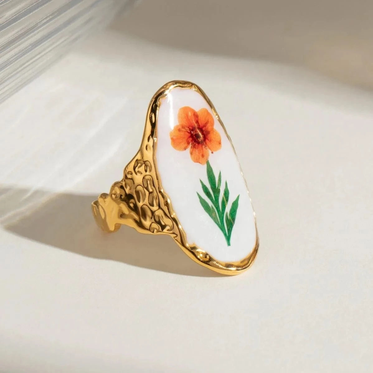 7 / minimalist / R2523 R2523 Cheap Vintage Stainless Steel Jewelry 18K Gold Rings Long Oval Orange Plum Blossom Open Rings