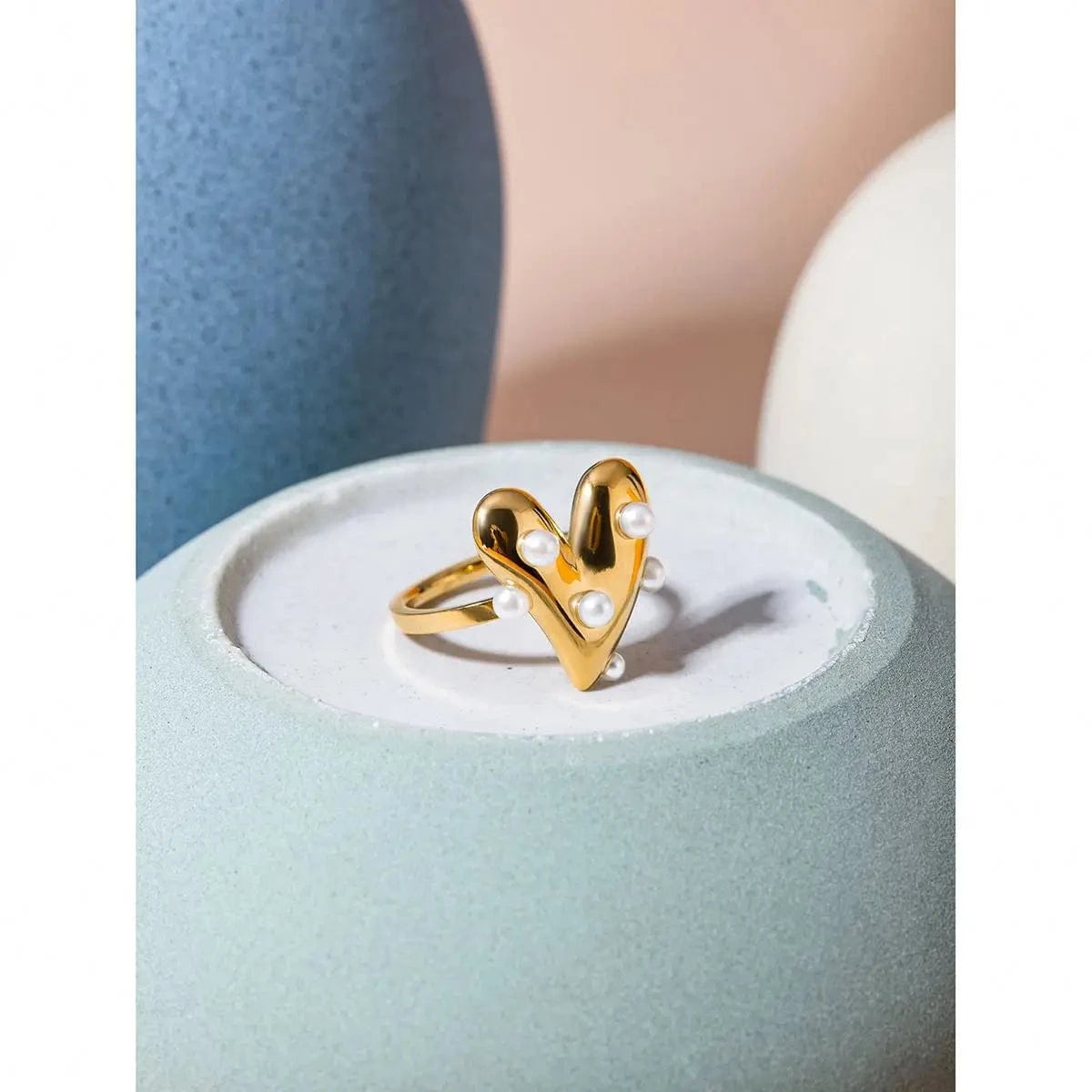 7 / minimalist / R2629 R2629 Dainty 18K Gold Pearl Rings Waterproof Stainless Steel Women Jewelry Heart Pearl Open Rings
