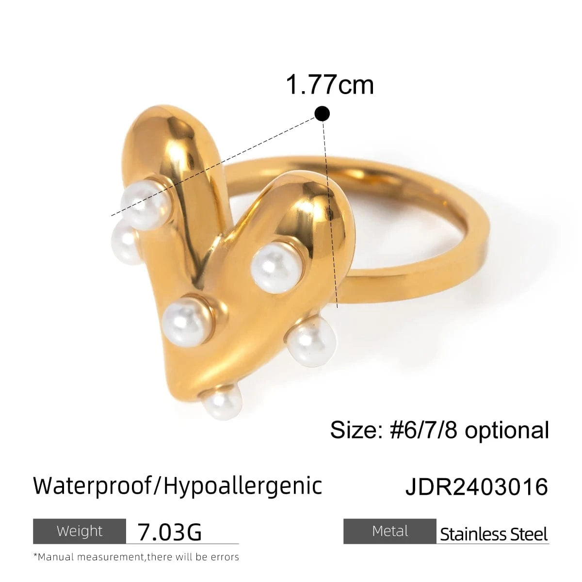 7 / minimalist / R2629 R2629 Dainty 18K Gold Pearl Rings Waterproof Stainless Steel Women Jewelry Heart Pearl Open Rings