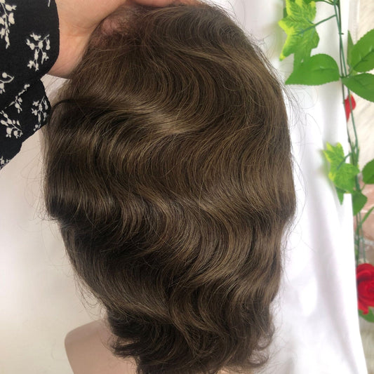 #7 Toupee Lace with PU Brazilian Hair Mens Toupee  100% Human Hair Man Toupee Hair System