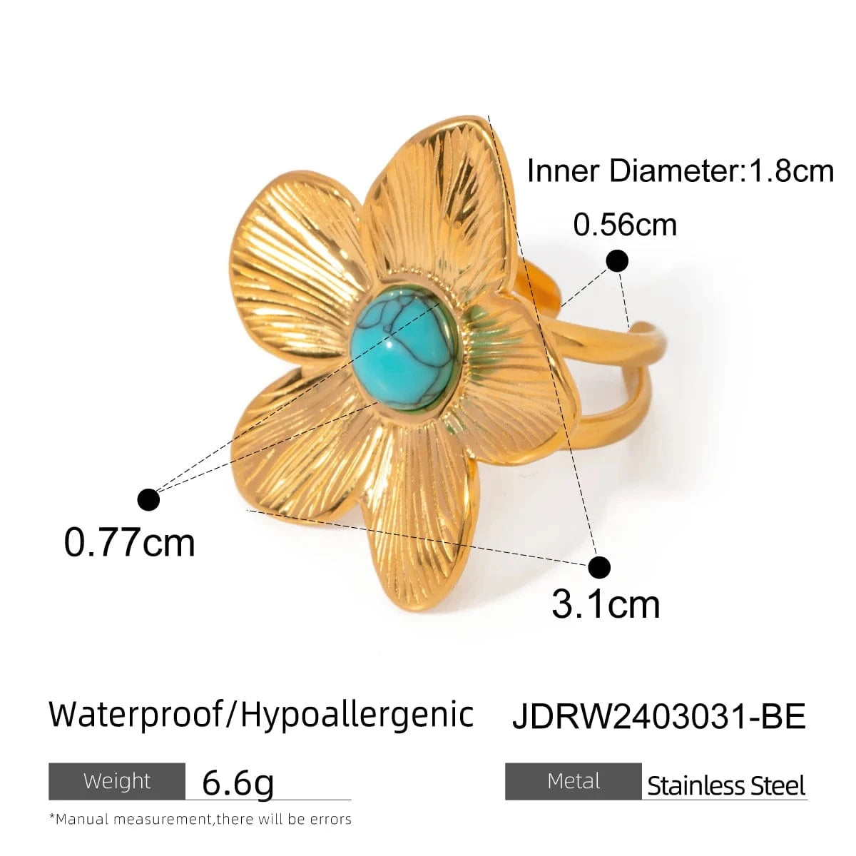 7 / Trendy / R2849 R2613 18K Gold Plated Stainless Steel Butterfly Flower Adhered White Glass Pearl Open Ring