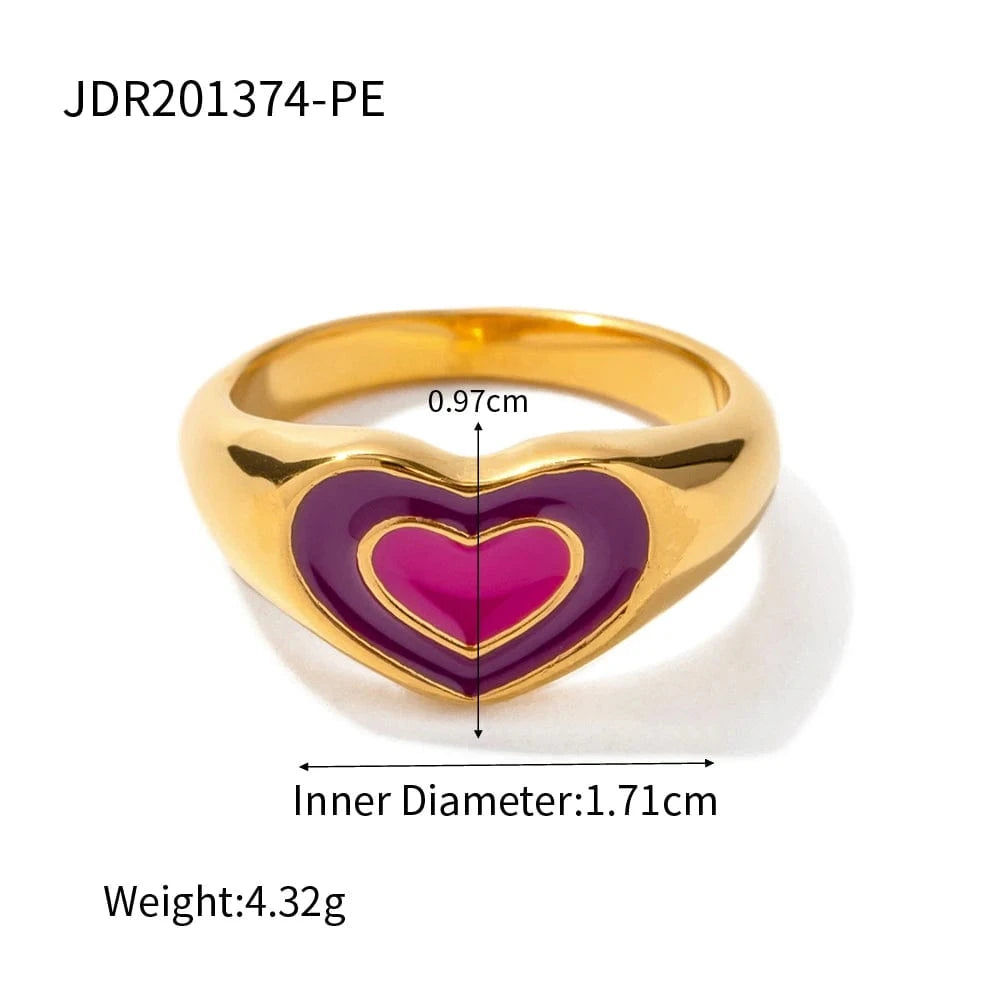 7 / vintage / R1852-1 R1852 Tarnish Free Summer Jewelry Stainless Steel Colorful gold plated Rings heart Ring Finger Chunky Rings