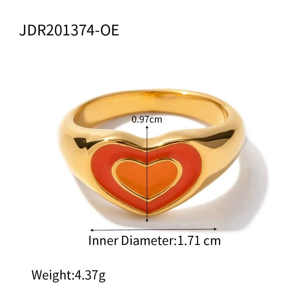 7 / vintage / R1852-2 R1852 Tarnish Free Summer Jewelry Stainless Steel Colorful gold plated Rings heart Ring Finger Chunky Rings