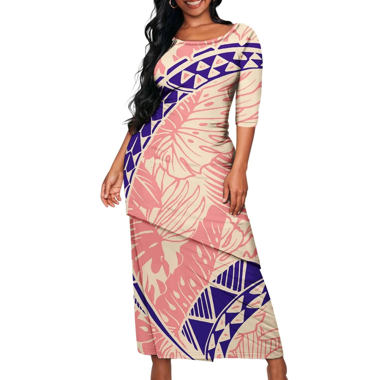 7XL / 0961L-2983 Polynesian Tribal Samoan Print Custom Ladies Elegant Women's Dress Asia & Pacific Islands Clothing Samoa Puletasi Sets