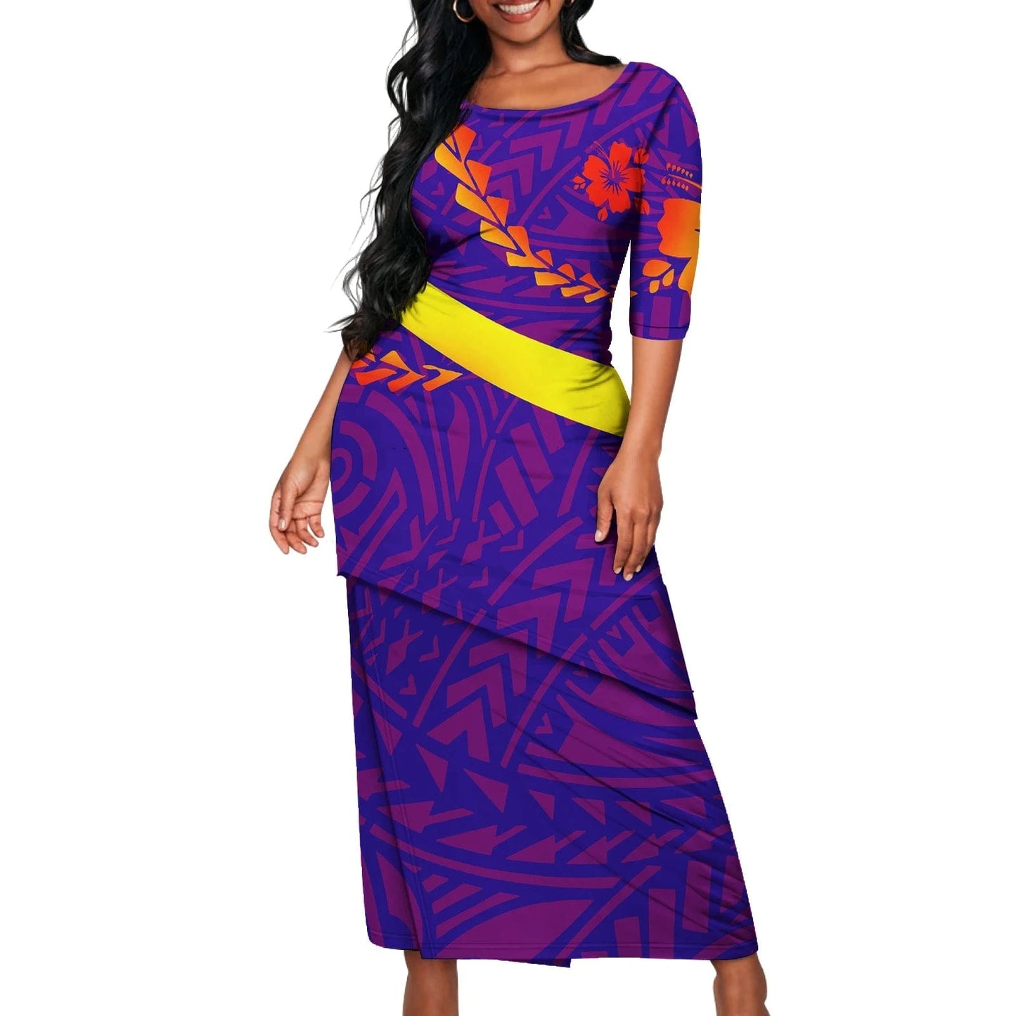 7XL / 0963L-2983 Polynesian Tribal Samoan Print Custom Ladies Elegant Women's Dress Asia & Pacific Islands Clothing Samoa Puletasi Sets