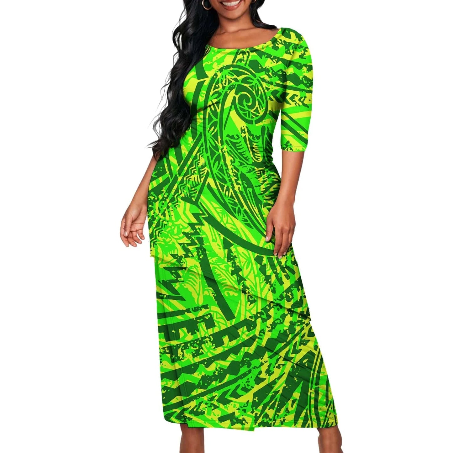 7XL / 0966L-2983 Polynesian Tribal Samoan Print Custom Ladies Elegant Women's Dress Asia & Pacific Islands Clothing Samoa Puletasi Sets