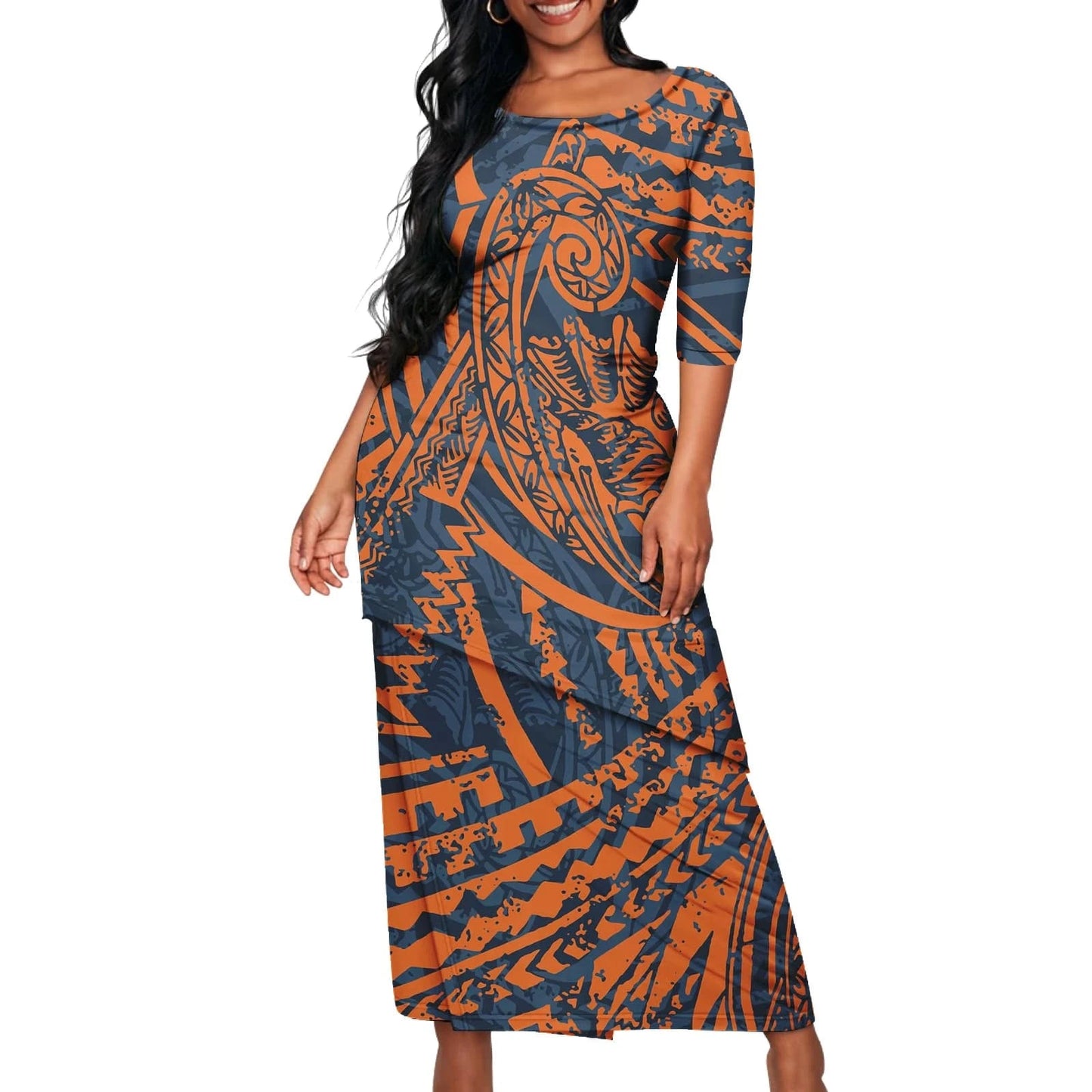 7XL / 0967L-2983 Polynesian Tribal Samoan Print Custom Ladies Elegant Women's Dress Asia & Pacific Islands Clothing Samoa Puletasi Sets