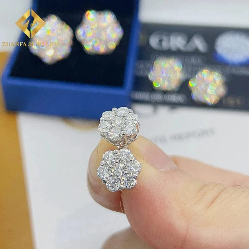 8.0mm / White gold plated Hot sale dropshipping fashion jewelry earrings 18K gold plated 925 silver VVS-Fl GRA iced out screw back moissanite stud earring